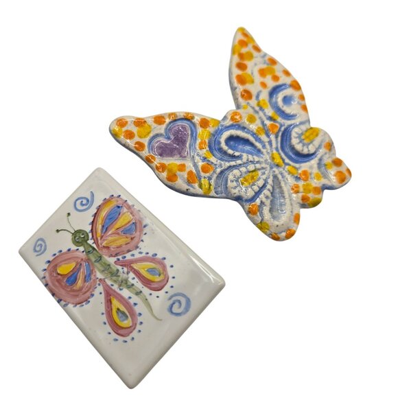 VTG 2PC Brooch Ceramic Painted Boho Cottage-Fairy Core Whimsy Butterfly Summer - Picture 3 of 12